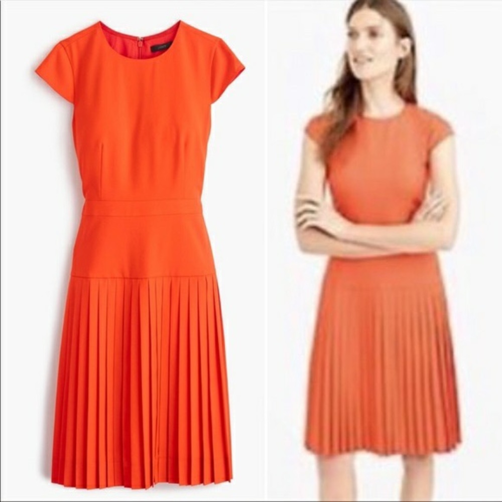 NWT J. Crew 9 AM dress w/ cap sleeves & pleated skirt RED-Orange Super 120s wool